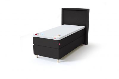 Sleepwell BLACK Continental tipo viengulė miegamojo lova su čiužiniu / BLACK Lined galvūgalis / TOP Latex Lux antčiužinis, juoda spalva