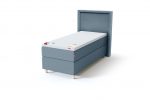 Sleepwell BLACK Continental tipo viengulė miegamojo lova su čiužiniu / BLACK Lined galvūgalis / TOP Latex Lux antčiužinis, šviesiai mėlyna spalva