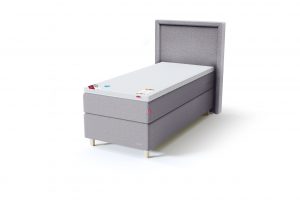 Sleepwell BLACK Continental tipo viengulė miegamojo lova su čiužiniu / BLACK Lined galvūgalis / TOP Latex Lux antčiužinis, šviesiai pilka spalva