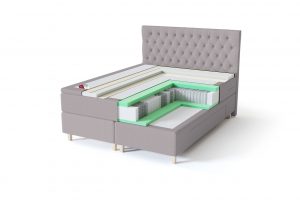 Sleepwell BLACK Continental tipo dvigulė miegamojo lova su stalčiais, BLACK Solhall chester tipo lovos galvūgalis, pilka spalva-struktūra