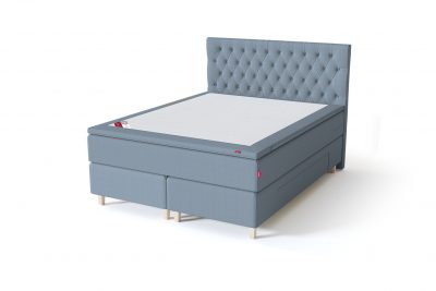 Sleepwell BLACK Continental tipo dvigulė miegamojo lova su stalčiais, BLACK Solhall chester tipo lovos galvūgalis, šviesiai mėlyna spalva