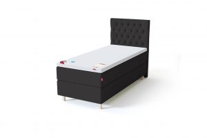 Sleepwell BLACK Continental tipo viengulė miegamojo lova su stalčiais, BLACK Solhall chester tipo lovos galvūgalis, juoda spalva