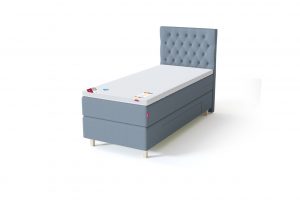 Sleepwell BLACK Continental tipo viengulė miegamojo lova su stalčiais, BLACK Solhall chester tipo lovos galvūgalis, šviesiai mėlyna spalva