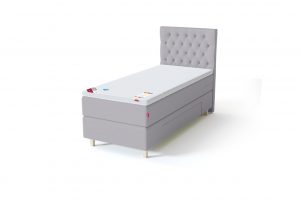 Sleepwell BLACK Continental tipo viengulė miegamojo lova su stalčiais, BLACK Solhall chester tipo lovos galvūgalis, šviesiai pilka spalva