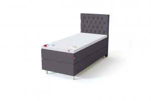 Sleepwell BLACK Continental tipo viengulė miegamojo lova su stalčiais, BLACK Solhall chester tipo lovos galvūgalis, tamsiai pilka spalva